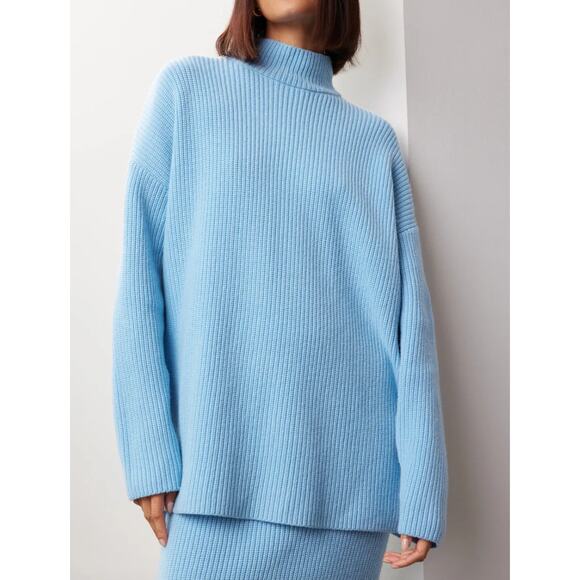 Suboo Sweater Womens Large Blue Isla Oversized Knit Turtleneck Cozy - Picture 5 of 12
